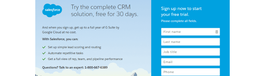 An example of a free trial offer for SaaS companies