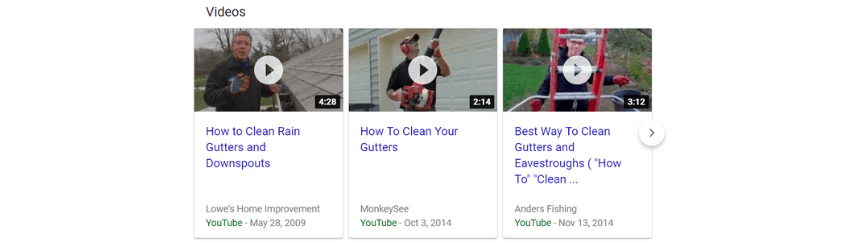 A screenshot of videos in search results, a benefit of video marketing for businesses