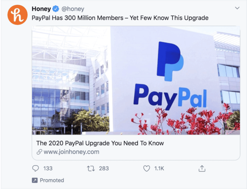 Promoted Twitter advertisement for Honey 