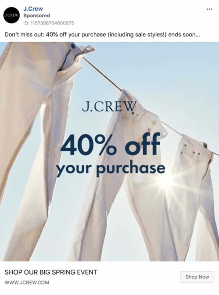 J. Crew sponsored Facebook advertisement