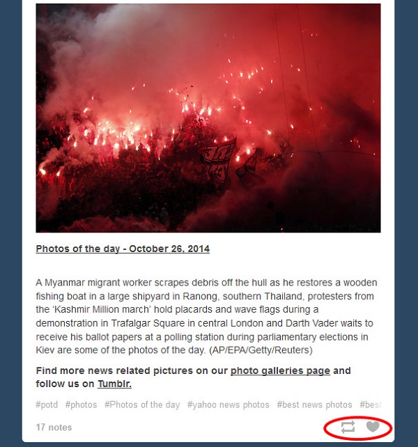Liking and reblogging content by others