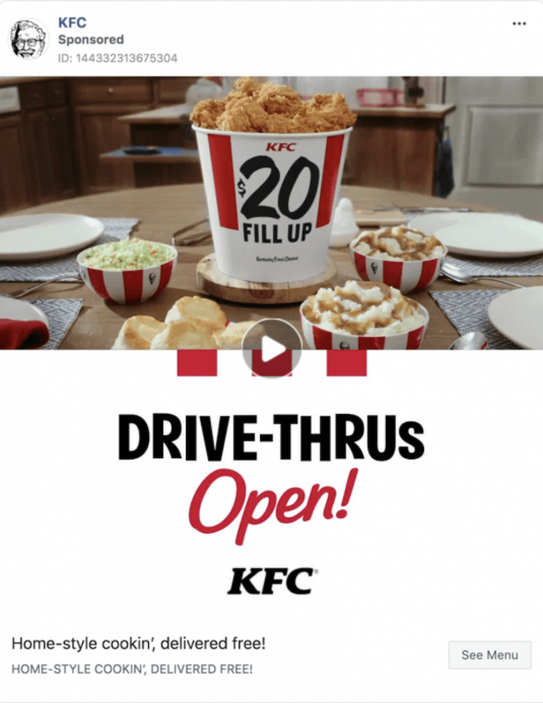 Sponsored KFC Facebook advertisement